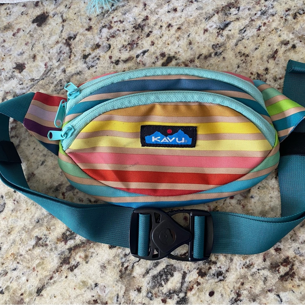 Kavu Teal Multicolor Striped Belt Bag